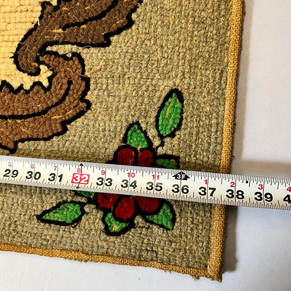 Vintage Hand Hooked Red Rose Floral Rug | 40